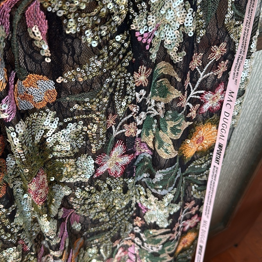 Mac Duggal EMBELLISHED FLORAL ONE SHOULDER GOWN botanical print size 12 NWT - Picture 16 of 16